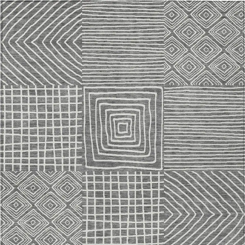 Charcoal And Ivory Geometric Washable Indoor Outdoor Area Rug Photo 7