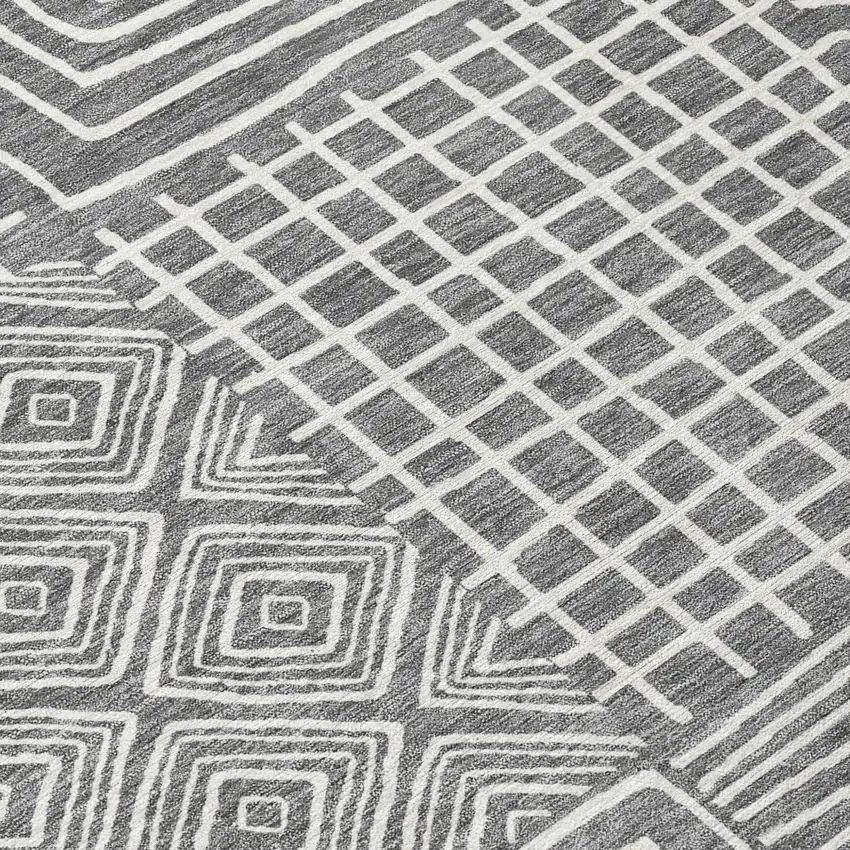 Charcoal And Ivory Geometric Washable Indoor Outdoor Area Rug Photo 5