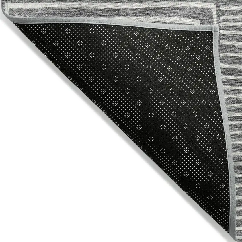 Charcoal And Ivory Geometric Washable Indoor Outdoor Area Rug Photo 3