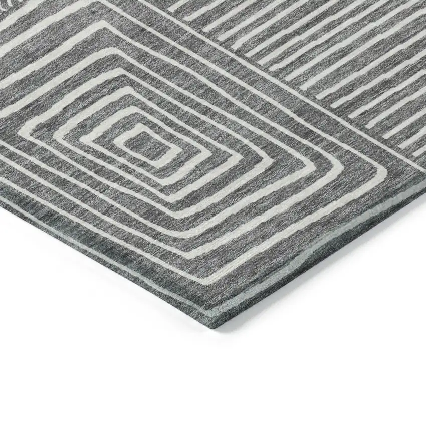 Charcoal And Ivory Geometric Washable Indoor Outdoor Area Rug Photo 4