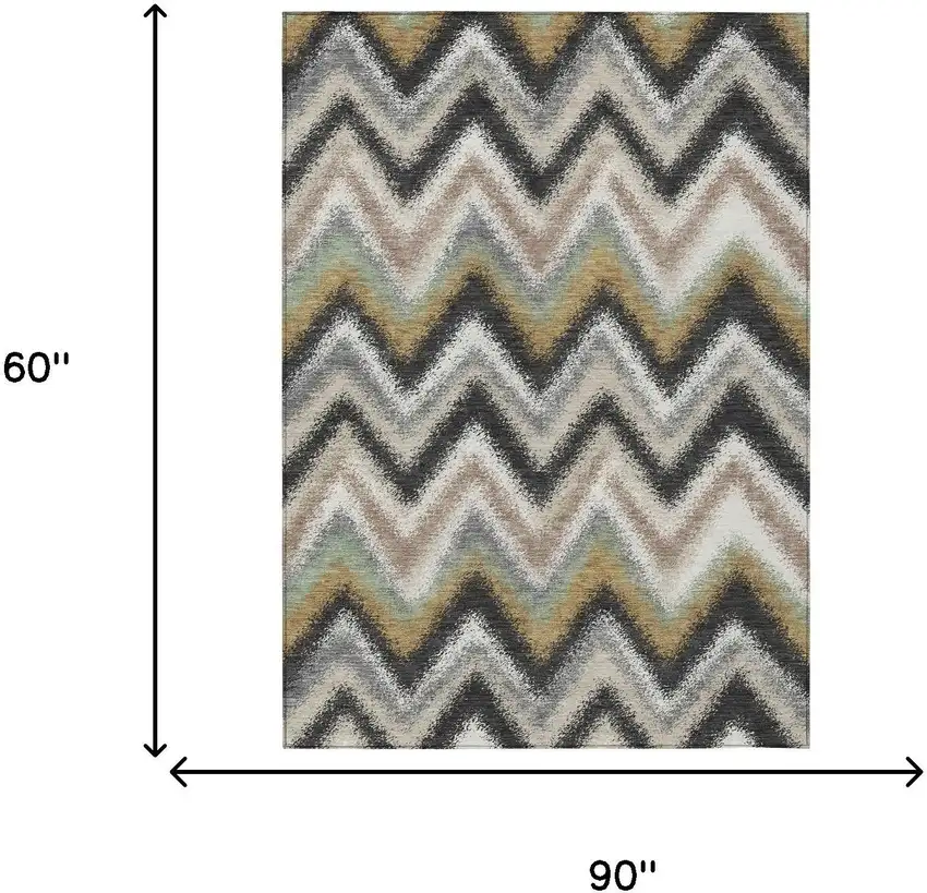 Charcoal And Ivory Geometric Washable Indoor Outdoor Area Rug Photo 6