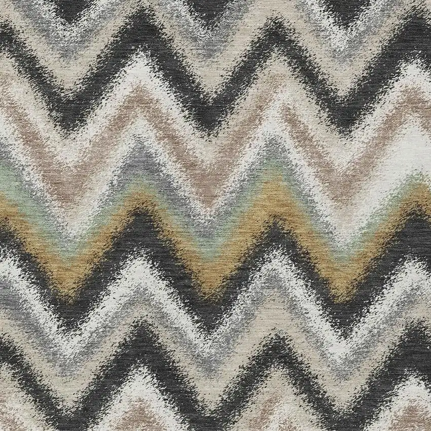 Charcoal And Ivory Geometric Washable Indoor Outdoor Area Rug Photo 2