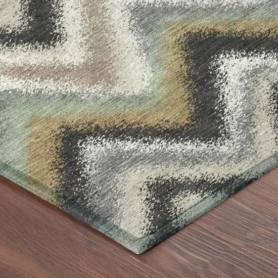 Charcoal And Ivory Geometric Washable Indoor Outdoor Area Rug Photo 4