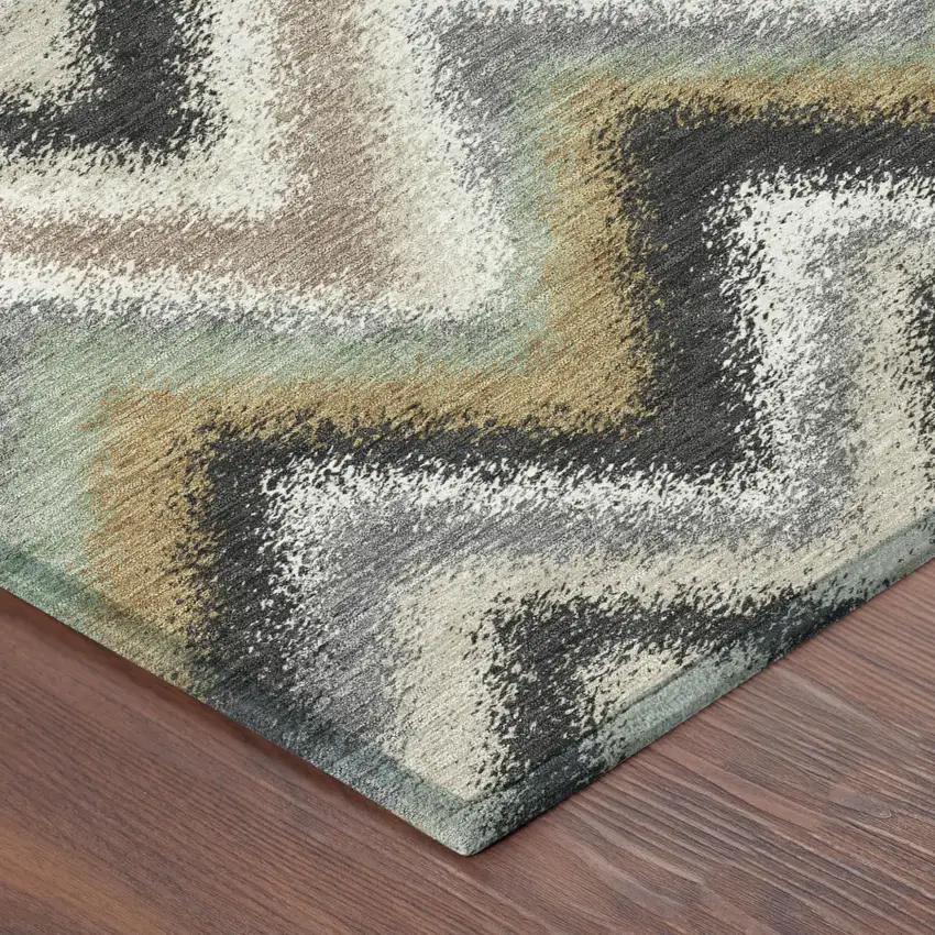 Charcoal And Ivory Geometric Washable Indoor Outdoor Area Rug Photo 4