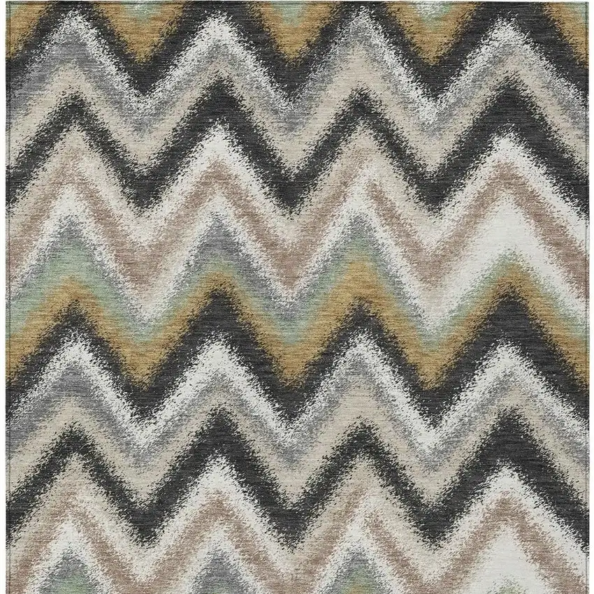 Charcoal And Ivory Geometric Washable Indoor Outdoor Area Rug Photo 3