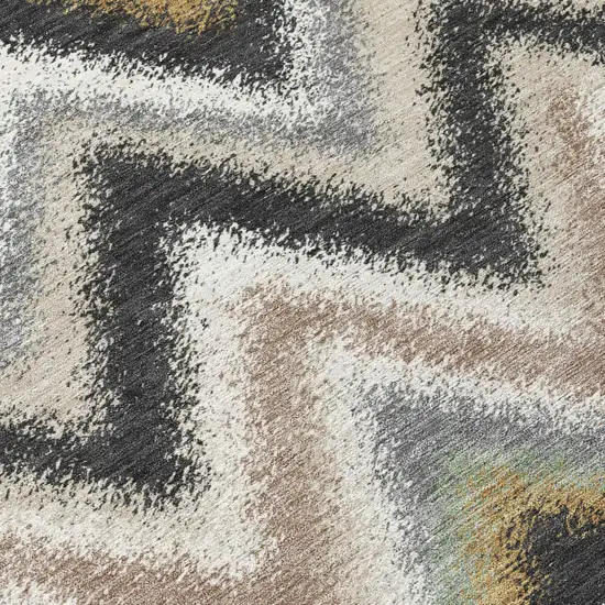 Charcoal And Ivory Geometric Washable Indoor Outdoor Area Rug Photo 5