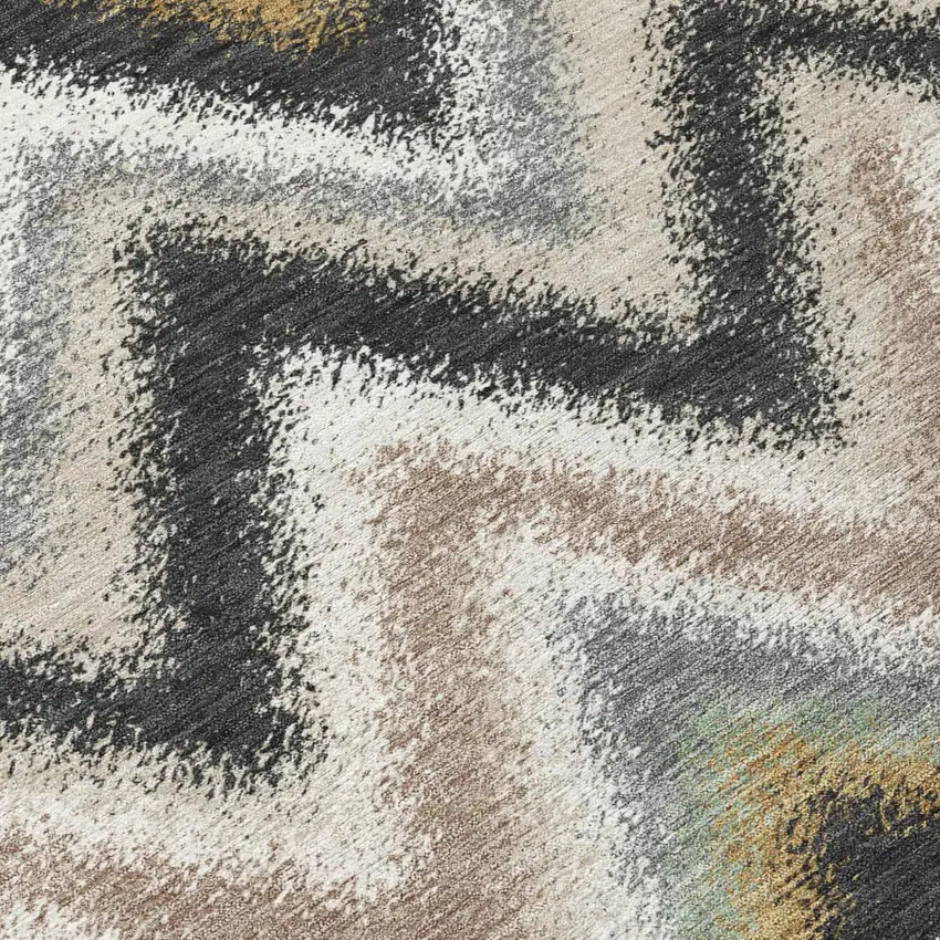 Charcoal And Ivory Geometric Washable Indoor Outdoor Area Rug Photo 5
