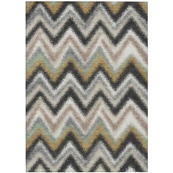 Charcoal And Ivory Geometric Washable Indoor Outdoor Area Rug Photo 1