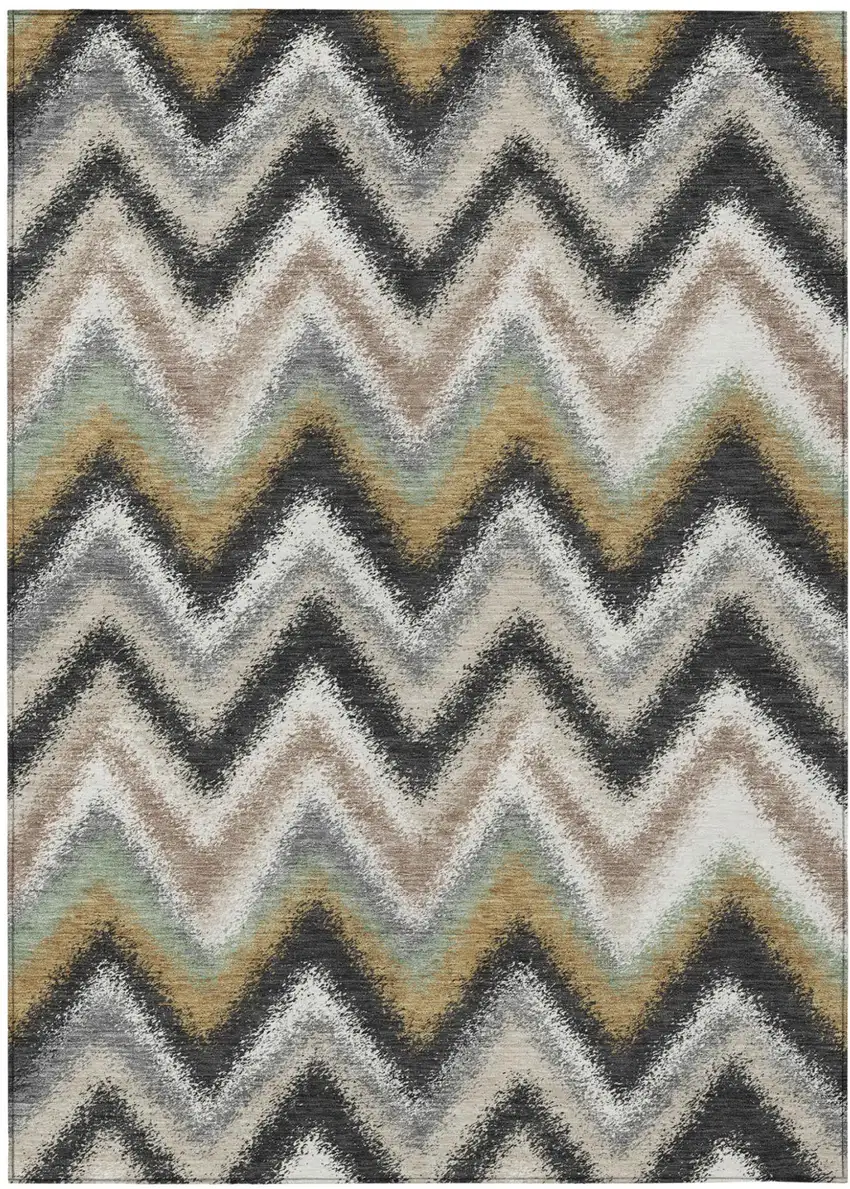 Charcoal And Ivory Geometric Washable Indoor Outdoor Area Rug Photo 1
