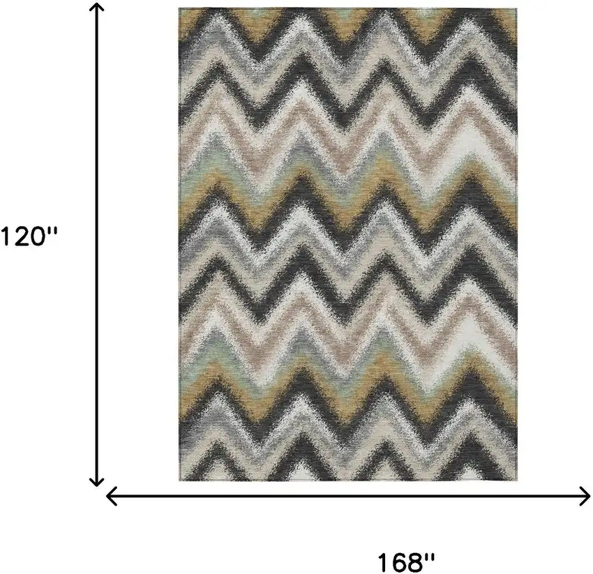 Charcoal And Ivory Geometric Washable Indoor Outdoor Area Rug Photo 6