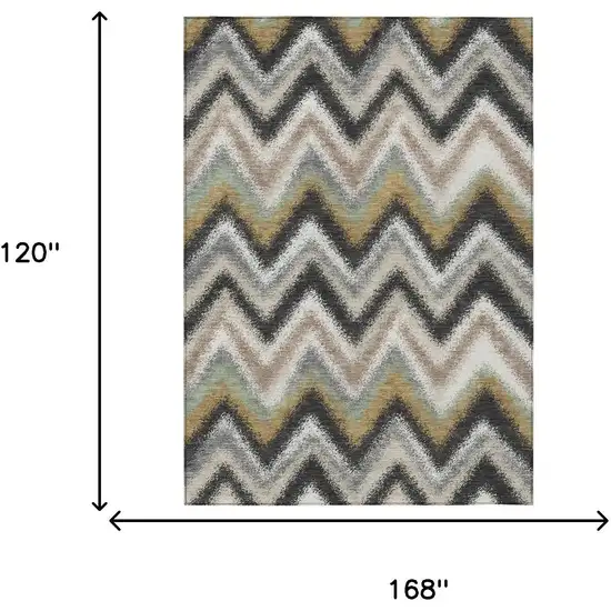 Charcoal And Ivory Geometric Washable Indoor Outdoor Area Rug Photo 6