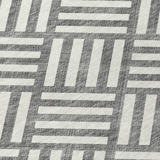 Charcoal And Ivory Geometric Washable Indoor Outdoor Area Rug Photo 5