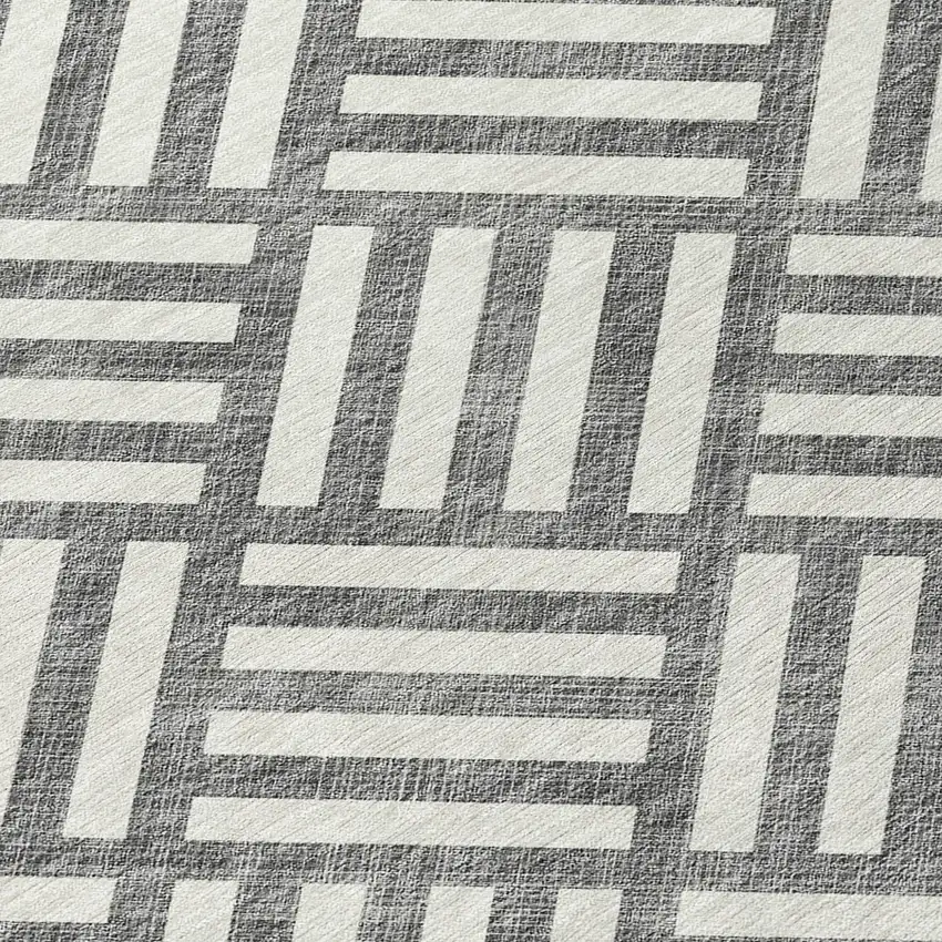 Charcoal And Ivory Geometric Washable Indoor Outdoor Area Rug Photo 5