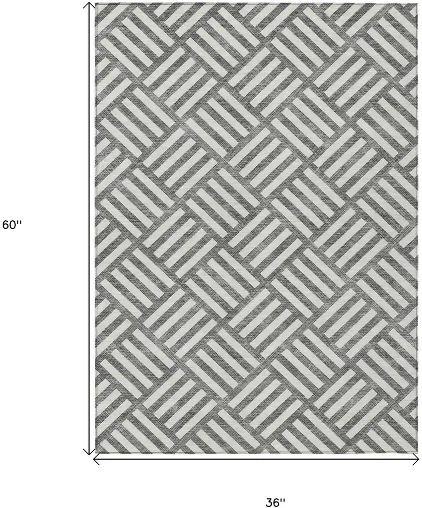 Charcoal And Ivory Geometric Washable Indoor Outdoor Area Rug Photo 3
