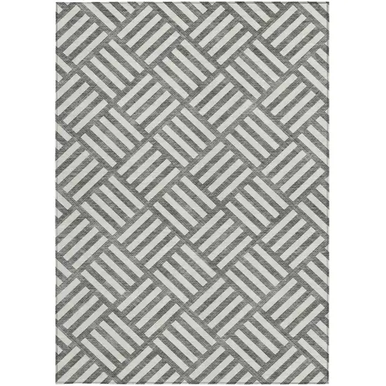 Charcoal And Ivory Geometric Washable Indoor Outdoor Area Rug Photo 6