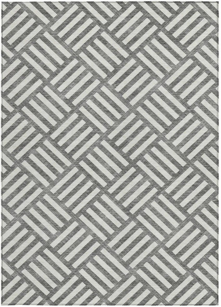 Charcoal And Ivory Geometric Washable Indoor Outdoor Area Rug Photo 6