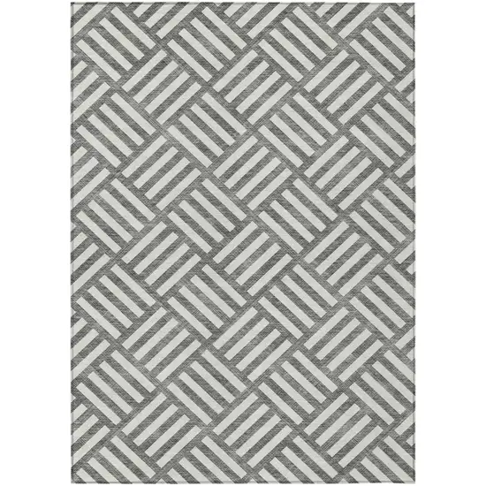 Charcoal And Ivory Geometric Washable Indoor Outdoor Area Rug Photo 2