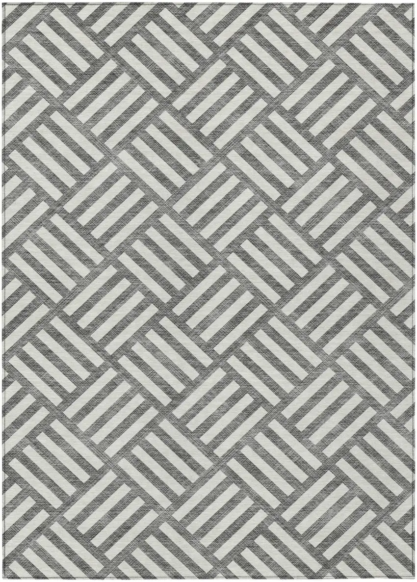 Charcoal And Ivory Geometric Washable Indoor Outdoor Area Rug Photo 2