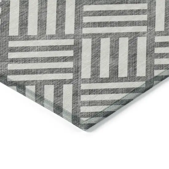 Charcoal And Ivory Geometric Washable Indoor Outdoor Area Rug Photo 4