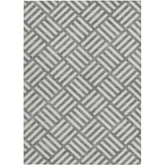 Charcoal And Ivory Geometric Washable Indoor Outdoor Area Rug Photo 6