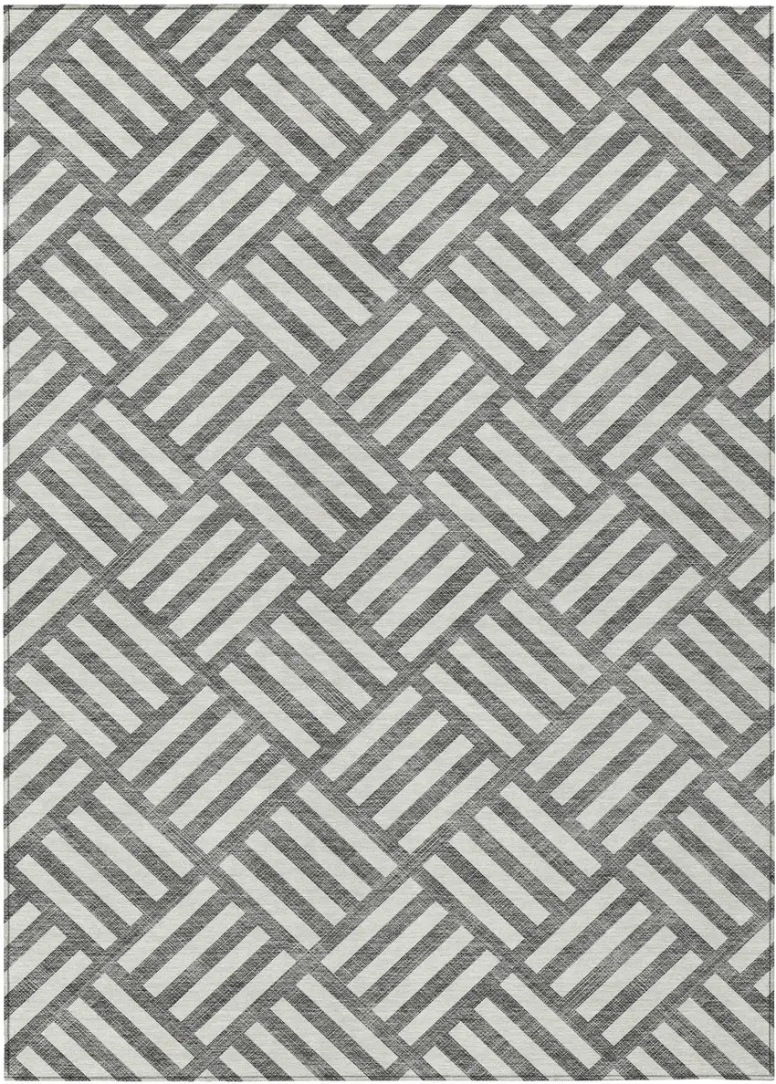 Charcoal And Ivory Geometric Washable Indoor Outdoor Area Rug Photo 2