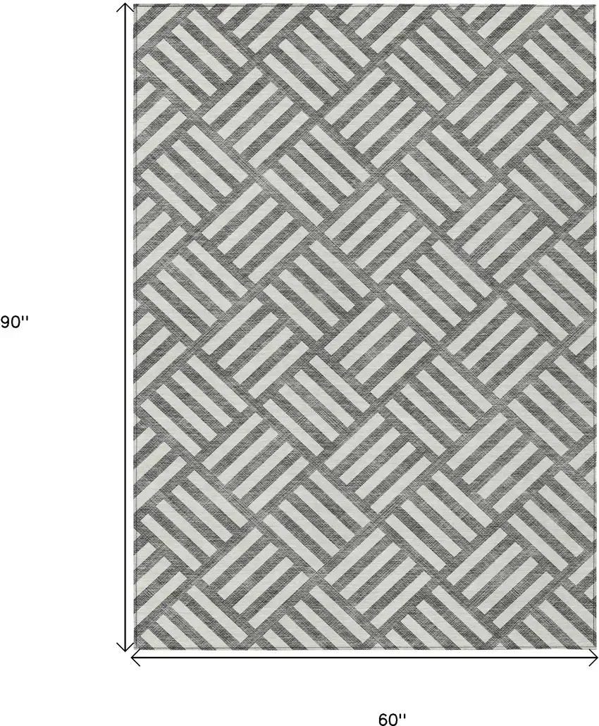 Charcoal And Ivory Geometric Washable Indoor Outdoor Area Rug Photo 3