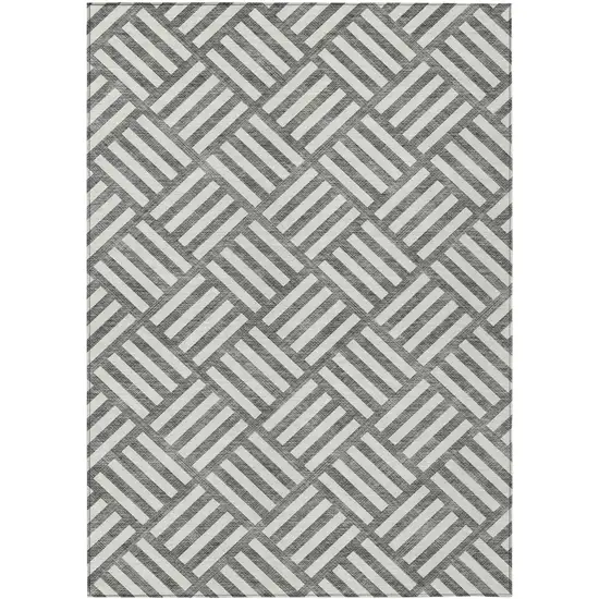 Charcoal And Ivory Geometric Washable Indoor Outdoor Area Rug Photo 2