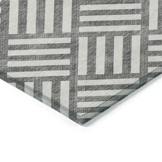 Charcoal And Ivory Geometric Washable Indoor Outdoor Area Rug Photo 4