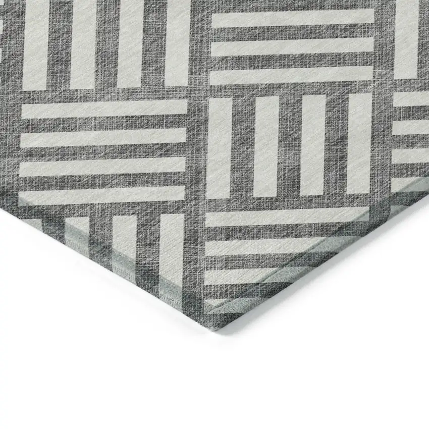 Charcoal And Ivory Geometric Washable Indoor Outdoor Area Rug Photo 3
