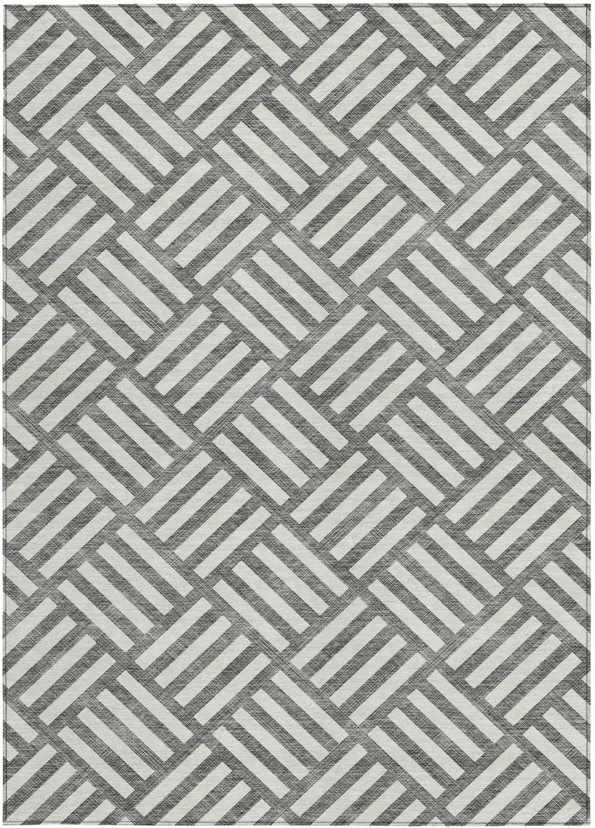Charcoal And Ivory Geometric Washable Indoor Outdoor Area Rug Photo 5