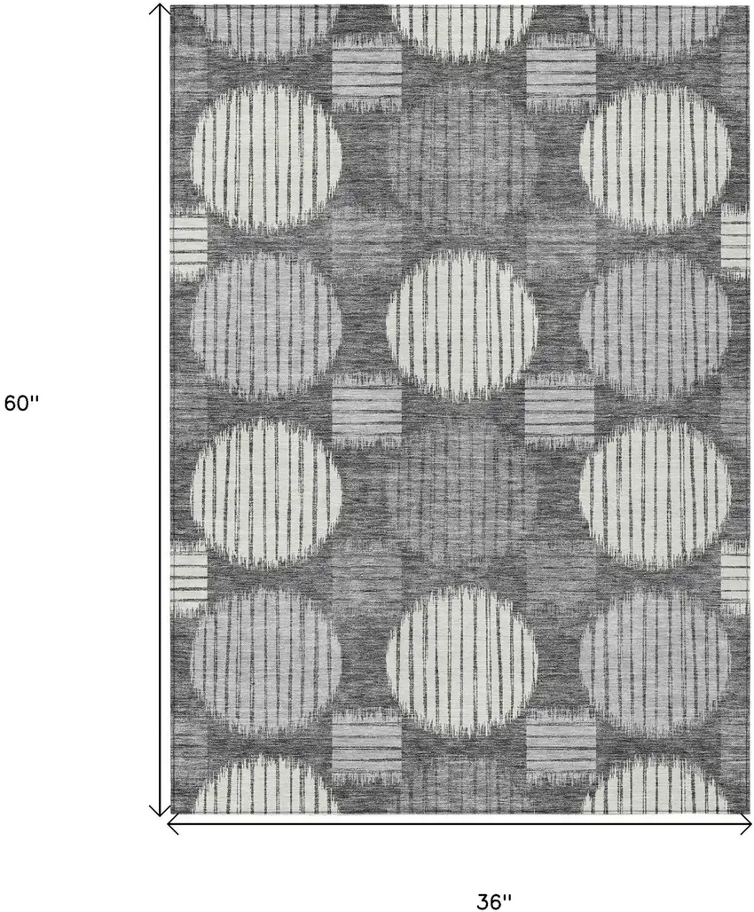 Charcoal And Ivory Geometric Washable Indoor Outdoor Area Rug Photo 3