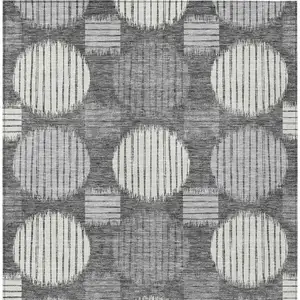 Photo of Charcoal And Ivory Geometric Washable Indoor Outdoor Area Rug