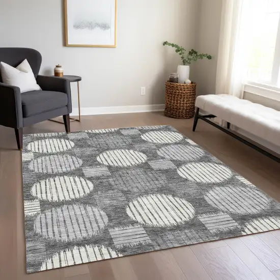 Charcoal And Ivory Geometric Washable Indoor Outdoor Area Rug Photo 9