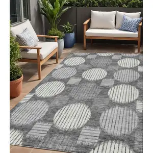 Photo of Charcoal And Ivory Geometric Washable Indoor Outdoor Area Rug