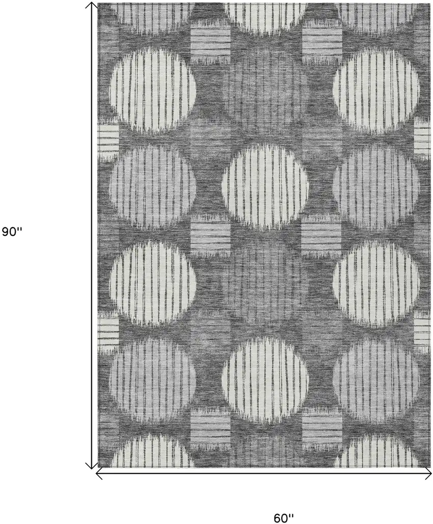 Charcoal And Ivory Geometric Washable Indoor Outdoor Area Rug Photo 3