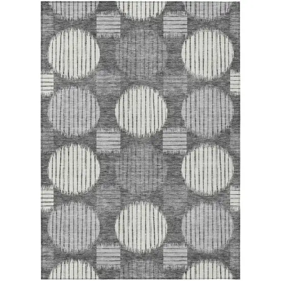 Charcoal And Ivory Geometric Washable Indoor Outdoor Area Rug Photo 2