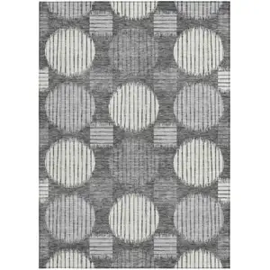 Photo of Charcoal And Ivory Geometric Washable Indoor Outdoor Area Rug