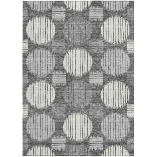 Charcoal And Ivory Geometric Washable Indoor Outdoor Area Rug Photo 7