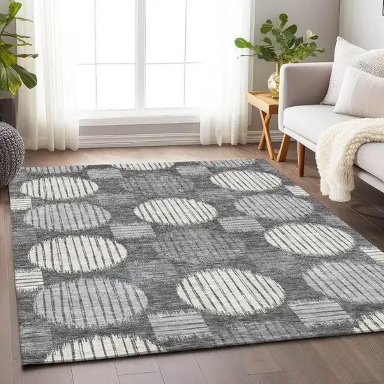 Charcoal And Ivory Geometric Washable Indoor Outdoor Area Rug Photo 9