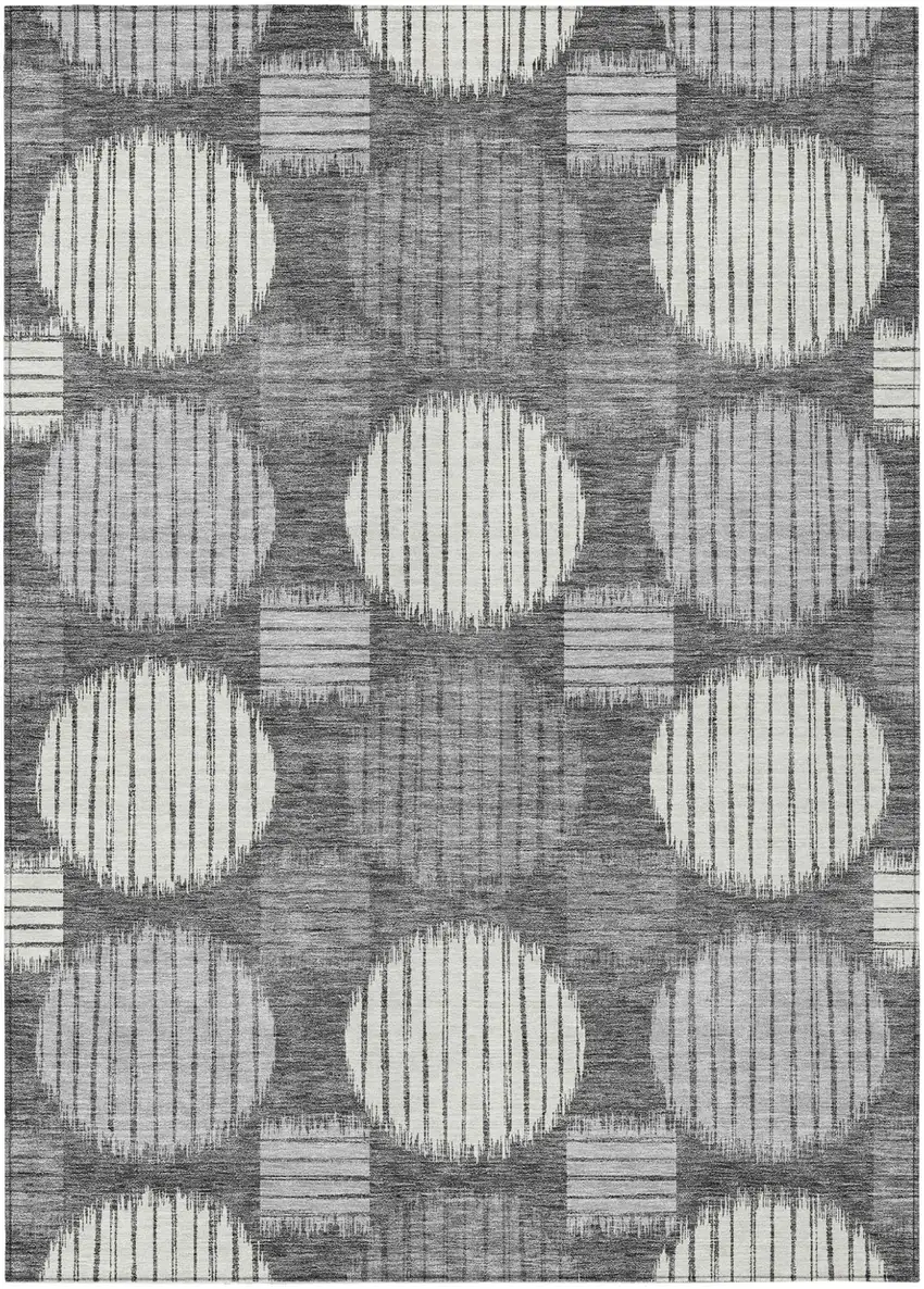 Charcoal And Ivory Geometric Washable Indoor Outdoor Area Rug Photo 2
