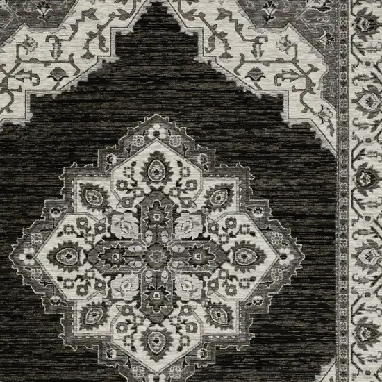 Charcoal And Ivory Medallion Area Rug With Fringe Photo 9