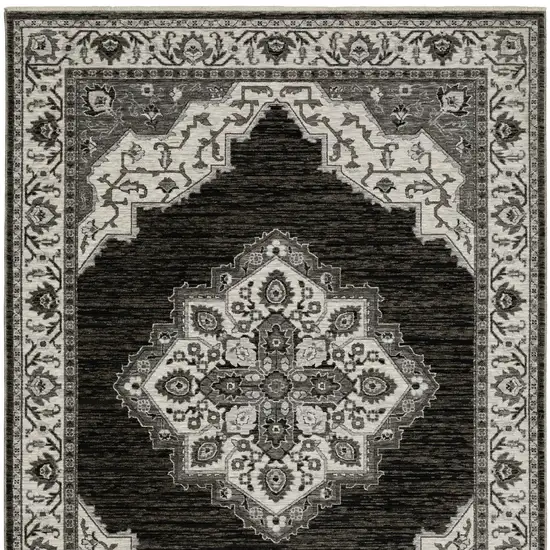 Charcoal And Ivory Medallion Area Rug With Fringe Photo 5