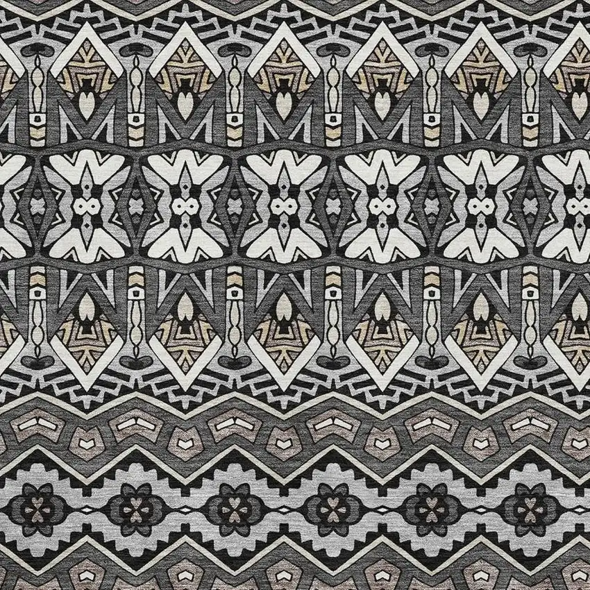 Charcoal And Ivory Moroccan Washable Area Rug With UV Protection Photo 3