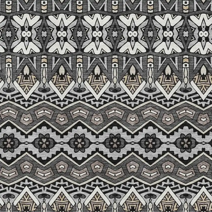 Charcoal And Ivory Moroccan Washable Area Rug With UV Protection Photo 3