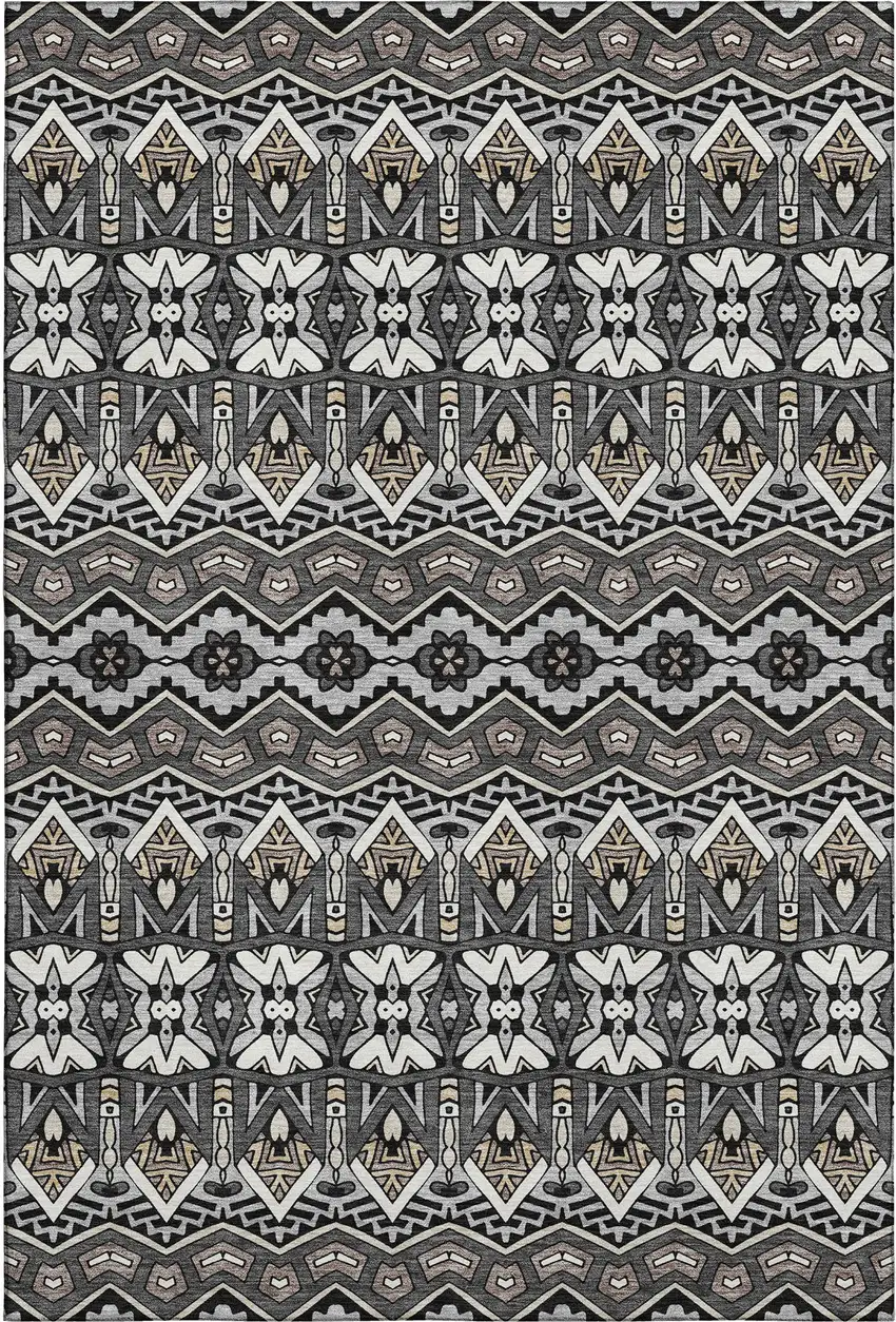 Charcoal And Ivory Moroccan Washable Area Rug With UV Protection Photo 1
