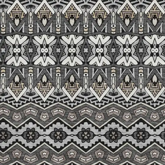 Charcoal And Ivory Moroccan Washable Area Rug With UV Protection Photo 3