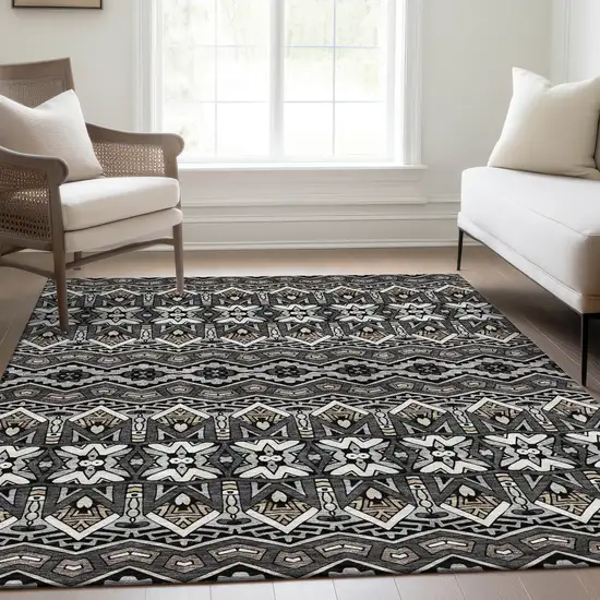 Charcoal And Ivory Moroccan Washable Area Rug With UV Protection Photo 6