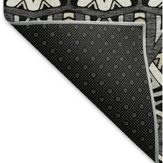 Charcoal And Ivory Moroccan Washable Area Rug With UV Protection Photo 7