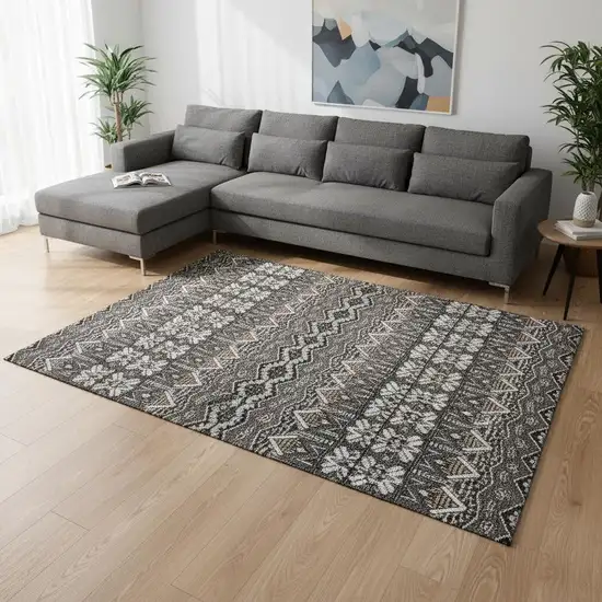 Charcoal And Ivory Moroccan Washable Area Rug With UV Protection Photo 2
