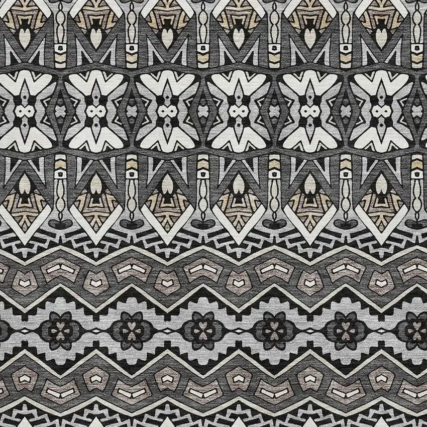 Charcoal And Ivory Moroccan Washable Area Rug With UV Protection Photo 3
